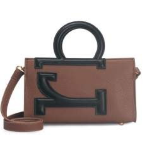BORSA BROWN/BLACK MANICO TONDO E TRACOLLA