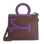 BORSA BROWN/PURPLE  MANICO TONDO CON TRACOLLA