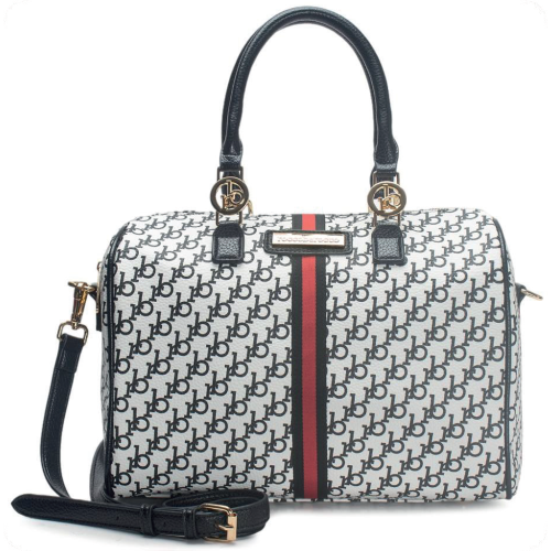 BORSA BAULETTO WHITE/BLACK PRINTING STRISCIA RED CENTRALE