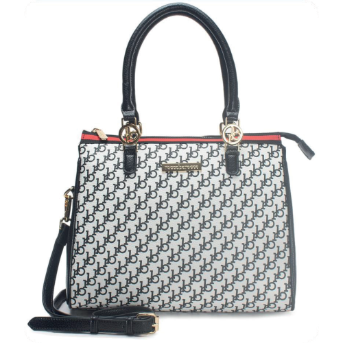 BORSA WHITE/BLACK PRINTING STRISCIA RED IN ALTO E TRACOLLA