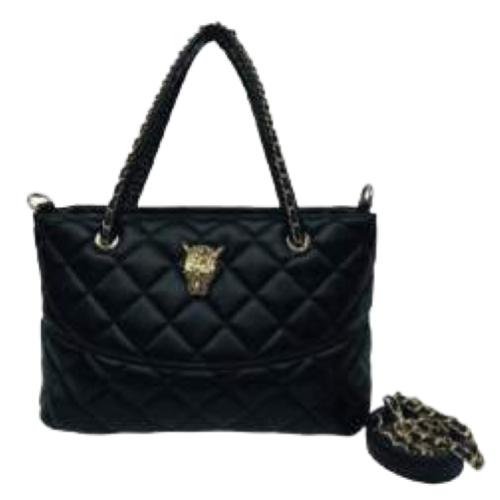 BORSA BLACK TRAPUNTATA CON LEOPARD