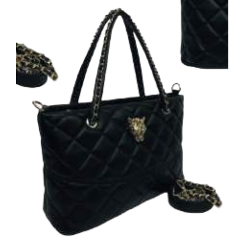 BORSA BLACK TRAPUNTATA CON LEOPARD