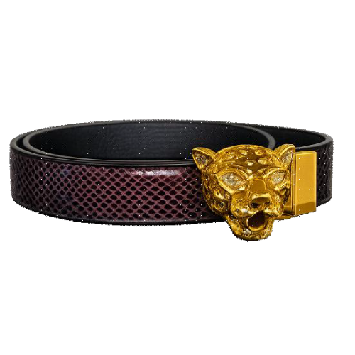 CINTURA BROWN CON FIBBIA LEOPARD GOLD-M