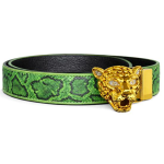 CINTURA GREEN/SNAKE CON FIBBIA LEOPARD GOLD-L