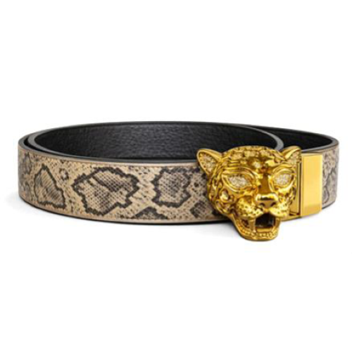 CINTURA BROWN/SNAKE CON FIBBIA LEOPARD GOLD-L