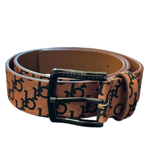 CINTURA BROWN/BLACK FIBBIA PEWTER-L