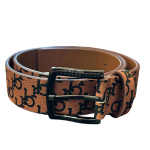 CINTURA BROWN/BLACK FIBBIA PEWTER-XL