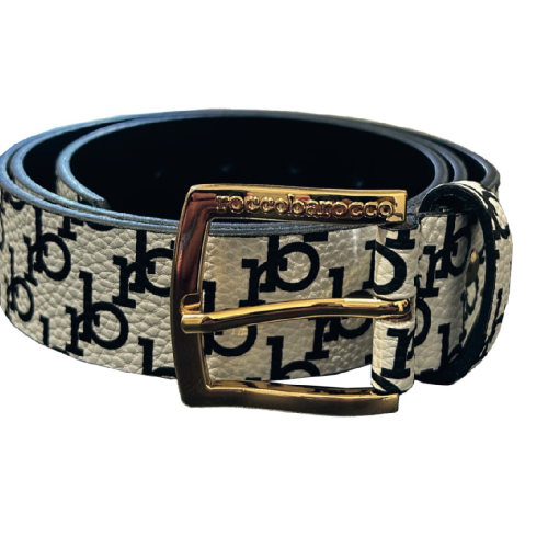 CINTURA WHITE/BLACK FIBBIA GOLD-XL