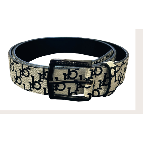 CINTURA WHITE/BLACK FIBBIA PEWTER-L