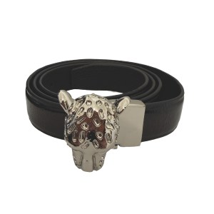 CINTURA BLUE  FIBBIA LEOPARD SILVER-XL