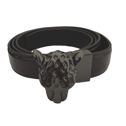 CINTURA BROWN  FIBBIA LEOPARD PEWTER-M