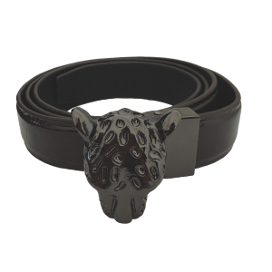 CINTURA BROWN  FIBBIA LEOPARD PEWTER-XL