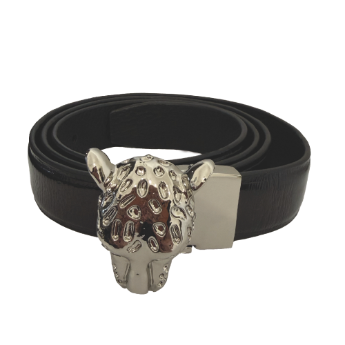 CINTURA BROWN  FIBBIA LEOPARD SILVER-L