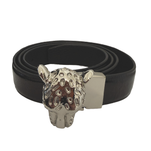 CINTURA BROWN  FIBBIA LEOPARD SILVER-M