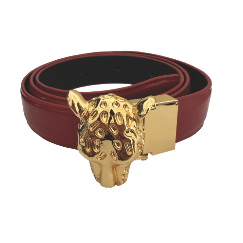 CINTURA RED/BLACK FIBBIA LEOPARD GOLD-XL
