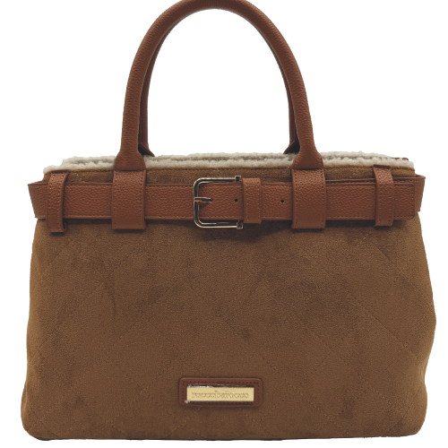 BORSA BROWN CON CINTURINO AVANTI E PELLICCIA BEIGE INTERNA