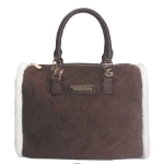 BORSA BAULETTO COFFEE DOPPIO MANICO E PELLICCIA BEIGE AI BORDI