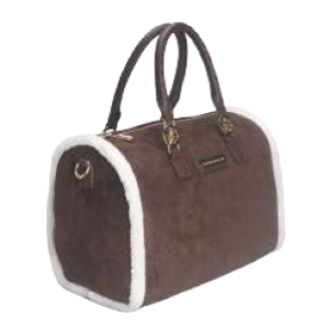 BORSA BAULETTO COFFEE DOPPIO MANICO E PELLICCIA BEIGE AI BORDI