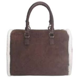 BORSA BAULETTO COFFEE DOPPIO MANICO E PELLICCIA BEIGE AI BORDI