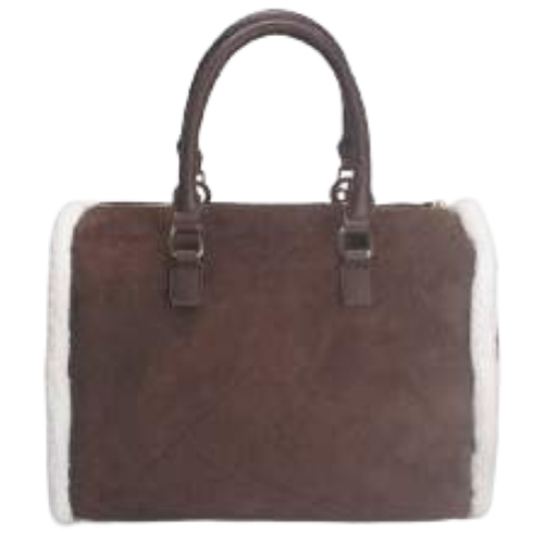 BORSA BAULETTO COFFEE DOPPIO MANICO E PELLICCIA BEIGE AI BORDI