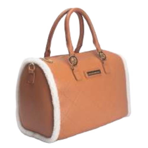 BORSA BAULETTO BROWN CON DOPPIO MANICO E PELLICCIA AI BORDI