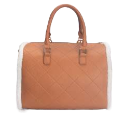 BORSA BAULETTO BROWN CON DOPPIO MANICO E PELLICCIA AI BORDI