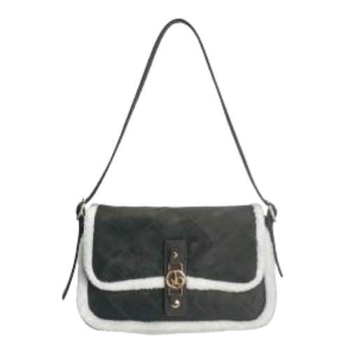 BORSA GREEN CAMOSCIO CON PELLICCIA BEIGE AI BORDI E SOLO TRACOLLA