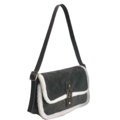 BORSA COFFEE CAMOSCIO CON PELLICCIA BEIGE AI BORDI E SOLO TRACOLLA