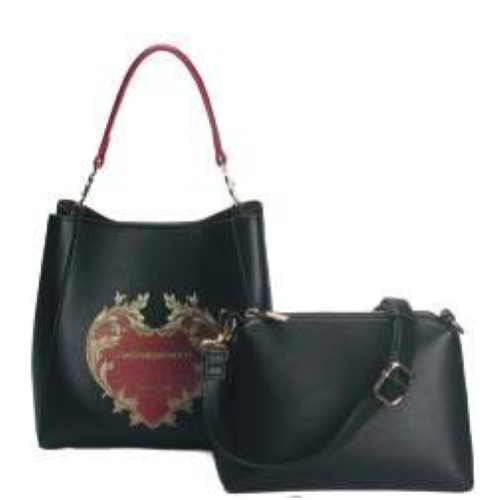 BORSA BLACK CON CUORE E MANICO RED