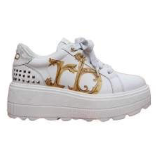 SCARPA WHITE CON BORCHIE GOLD E RB STAMPATO