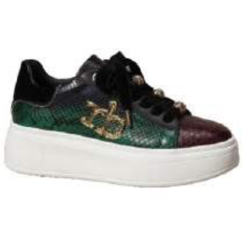 SCARPA GREEN/SNAKE CON APPLICAZIONI BRILLANTINATE SUI LACCI